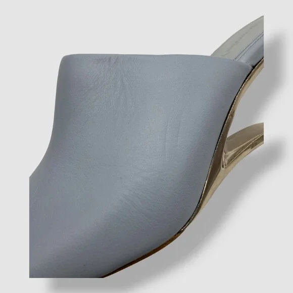 $990 Alexander McQueen Women's Blue Arc Calfskin Wedge Mule Sandal Shoes 40.5